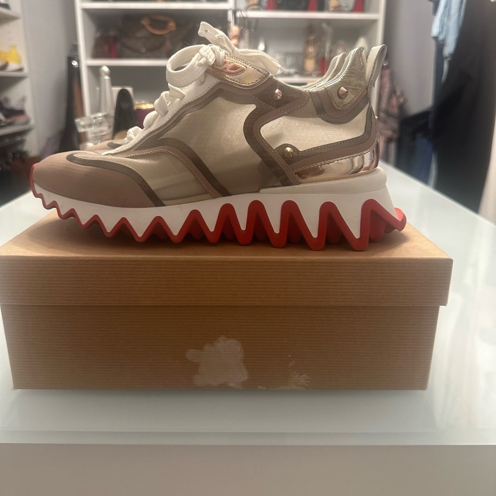 Christian Louboutin Loubishark-Desert Brown Red Platform Low Top Sneaker